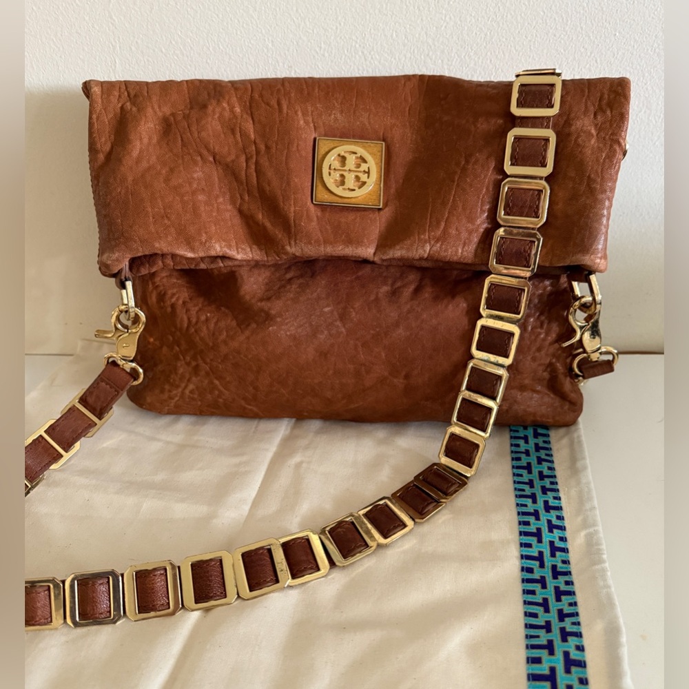 Tory Burch Louisa Distressed and Textured Leather Clutch Crossbody Bag VTG